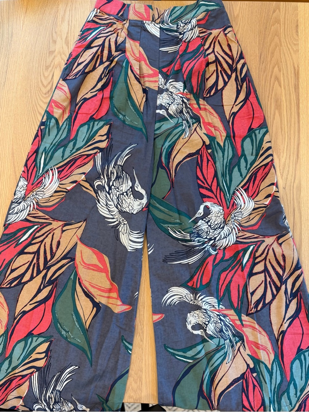 Bel Kazan x Anthropologie Wide-Leg Evie Pant, Tropical Print New & Never Worn